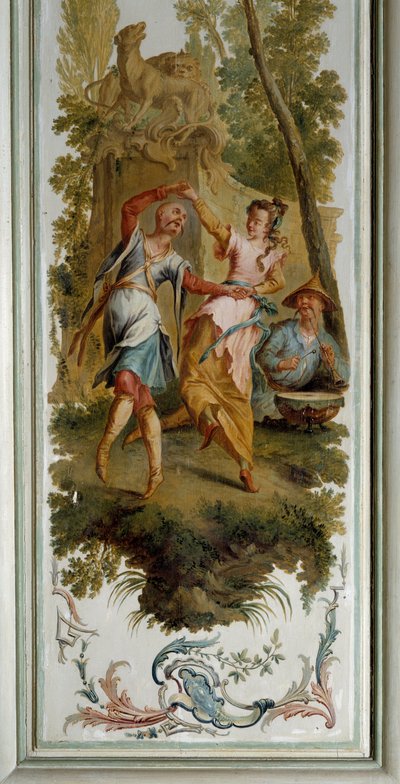 Chinoiserie: Dansscen, panel av den stora salongen på chateau de Champs sur Marne realiserad av Christophe Huet (1700-1759) av Christophe Huet