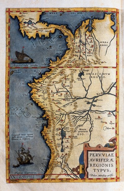 Karta över Peru, från dokumenten från Hernando de Sotos expedition 1570 av Christophe Plantin