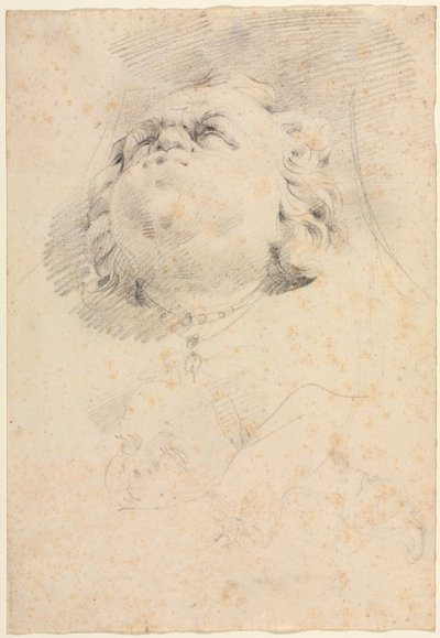 Skiss av ett huvud efter Giambolognas Neptunusfontän, ca. 1654. av Christophe Veyrier