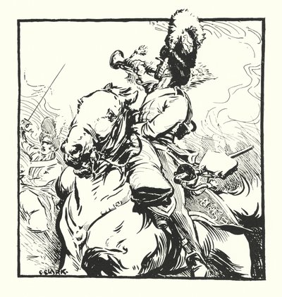 Bugler of the Scots Greys, teckning för en annons för Major Drapkin & Co