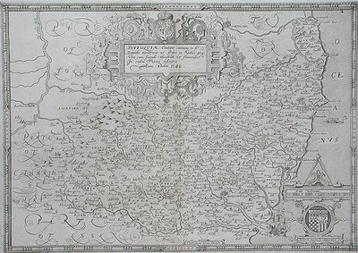 Karta över Suffolk, graverad av William Web av Christopher (after) Saxton