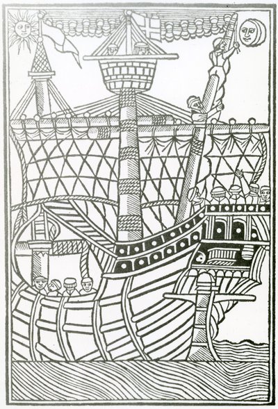 En karavel från "la Historia general de las Indias" 1547 av Christopher Columbus