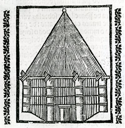 En hut från "la Historia general de las Indias" 1547 av Christopher Columbus