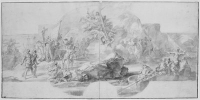 The Landing of Columbus in America, studie för en målning (förstörd 1777) för Sala del Minor Consiglio, Palazzo Ducale, Genua av Christopher Columbus