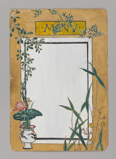 Menykort med bambu och blommor, ca 1880. Akvarell, svart tusch och metallicfärg av Christopher Grant La Farge