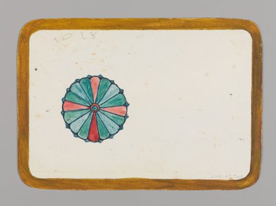 Litet kort med stiliserad krysantemum, ca 1880. Akvarell, svart tusch och metallicfärg av Christopher Grant La Farge