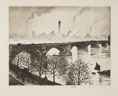 Waterloo Bridge från ett Savoy-fönster, pub.1925 (etsning) av Christopher Richard Wynne Nevinson