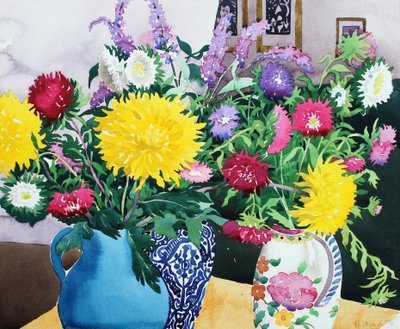 Interiör med asters (akvarell på papper) av Christopher Ryland