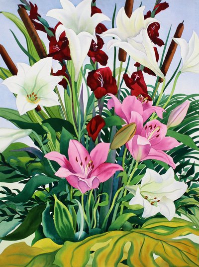 Liljor och bullrushes (akvarell på papper) av Christopher Ryland