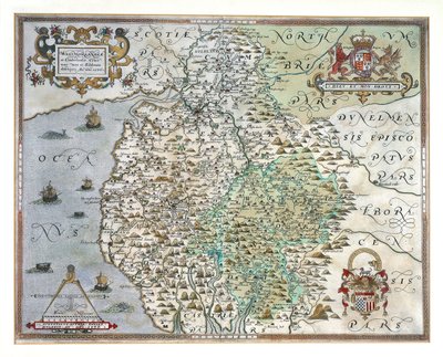 En karta över Westmorland och Cumberland, 1576 av Christopher Saxton