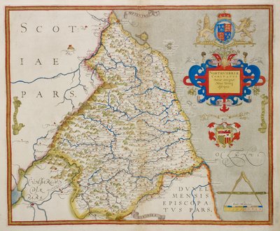 Karta över Northumbria, från "En atlas över England och Wales" av Christopher Saxton