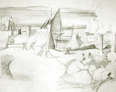 Breton Fishing Village, ca 1929-30 (penna på papper) av Christopher Wood