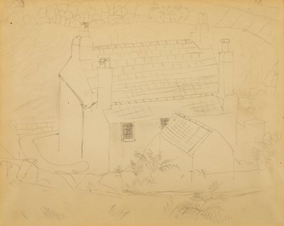 Stuga, Cornwall (penna på papper) av Christopher Wood