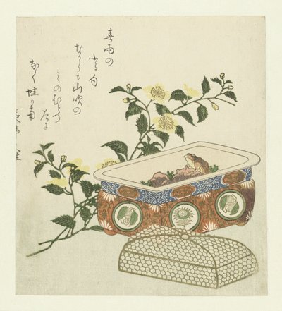 Groda och spray av Kerria Japonica av Chôtei Hisazumi