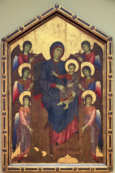 Jungfru Maria med barnet i majestät omgiven av sex ... av Cimabue (c.1240 c.1301)