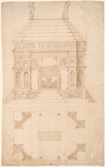 An Imperial Tomb: Elevation and Ground Plan av Circle of Antonio da Sangallo