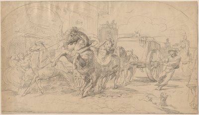 Den flyktiga vagnen av Circle of Eugène Delacroix