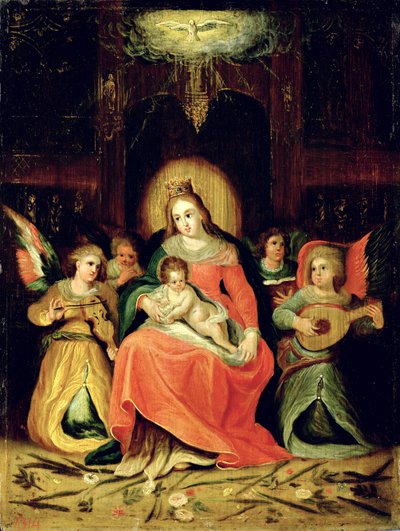 The Virgin Mary with Child and Music-playing Angels  av Circle of Frans Francken the Younger