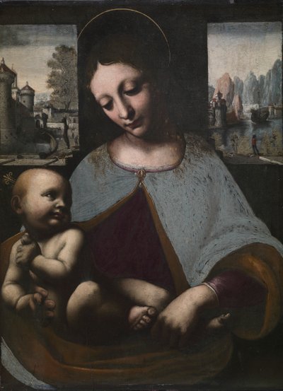 Jungfru och barn av Circle of Leonardo da Vinci