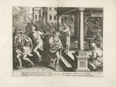 Paulus driver ut demonerna i Efesos Apostlarnas handlingar (serietitel) Acta Apostolorum (serietitel) av Claes Jansz. Visscher (II) (workshop of)