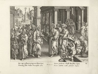 Paulus bråkar med magikern Elymas Apostlarnas handlingar (serietitel) Acta Apostolorum (serietitel) av Claes Jansz. Visscher (II) (workshop of)