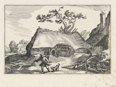 skällande hund på en gård Landskap med gårdar (serietitel) av Claes Jansz. Visscher (II)