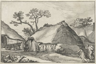 Gård och en vagn på en gård Landskap med gårdar (serietitel) av Claes Jansz. Visscher (II)