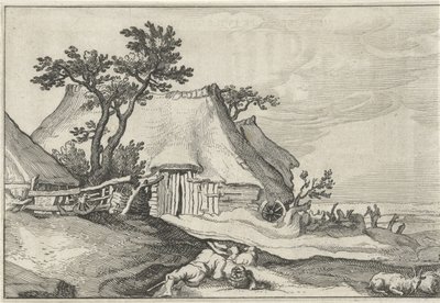 Gård och herde med får och get Landskap med gårdar (serietitel) av Claes Jansz. Visscher (II)