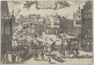 Avrättning av krutförräderiernas konspiratörer, 1606 Supplicium de octo coniuratis sumtum i Britannia (titel på objekt) av Claes Jansz. Visscher (II)