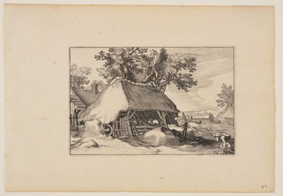 En ladugård, från Landskap (Verscheyden aerdige Lanthuysen...) av Claes Jansz. Visscher