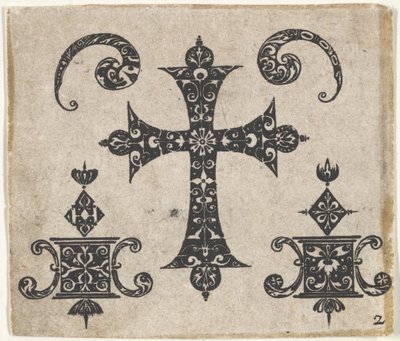 Svarttryck med ett latinskt kors och små motiv, ca. 1620. av Claes Jansz Visscher