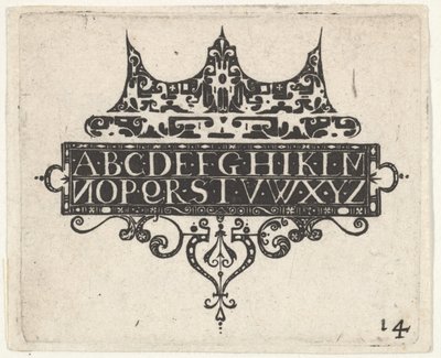 Svarttryck med alfabetet, ca. 1620. av Claes Jansz Visscher