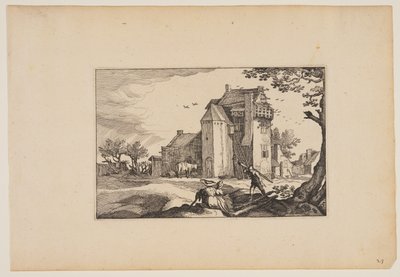 Bondgård med duvhyddor, från Landskap (Verscheyden aerdige Lanthuysen...) av Claes Jansz. Visscher