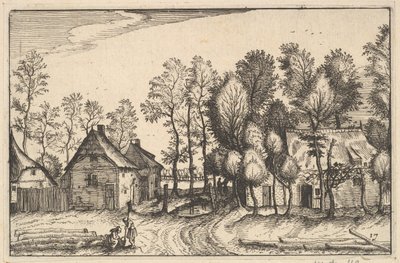 Landskap med huggna träd, skylt 17 från regioner och städer i hertigdömet Brabant..., ca. 1610 av Claes Jansz Visscher