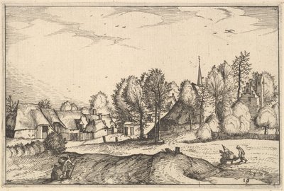 Vägen in i en by, skylt 19 från Regions and Villas of the Duchy of Brabant, ca. 1610 av Claes Jansz Visscher