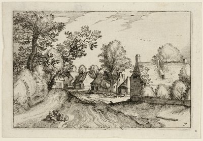 En byväg, plansch sju efter Bilder av gårdar, lanthus och rustika byar (Praediorum villarum et rusticarum casularum icones) av Claes Jansz. Visscher II