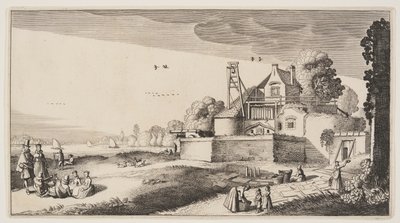 Blekningsfält framför ett fort vid en flod, från Landskap (Playsante Lantschappen) av Claes Jansz. Visscher II