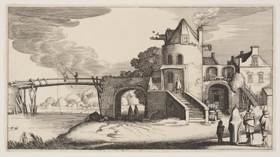 Bro med tullhus, från Landskap (Playsante Lantschappen) av Claes Jansz. Visscher II