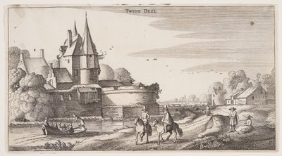 Landsväg längs en by med en bastion, från Landscapes (Playsante Lantschappen) av Claes Jansz. Visscher II
