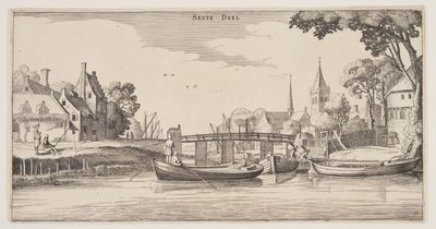 Landningsplats i en by, från Landscapes (Playsante Lantschappen) av Claes Jansz. Visscher II