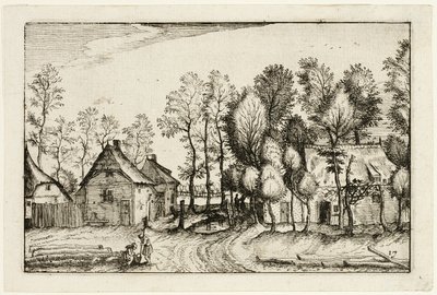 Landskap med nedhuggna träd, plåt sjutton efter Bilder av gårdar, lanthus och rustika byar (Praediorum villarum et rusticarum casularum icones) av Claes Jansz. Visscher II