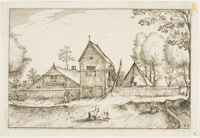 Stor muromgärdad gård, plansch 23 efter Bilder av gårdar, lanthus och rustika byar (Praediorum villarum et rusticarum casularum icones) av Claes Jansz. Visscher II