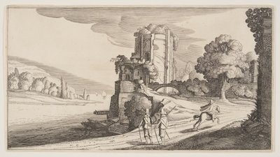 Runda tornet vid en flod, från Landskap (Playsante Lantschappen) av Claes Jansz. Visscher II