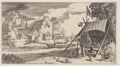 Tält med lantfolk, från Landscapes (Playsante Lantschappen) av Claes Jansz. Visscher II