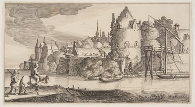 Stad belägen vid en flod, ur Landscapes (Playsante Lantschappen) av Claes Jansz. Visscher II