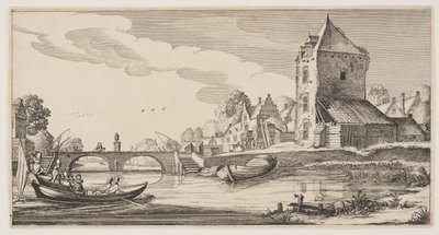 By vid en flod, från Landskap (Playsante Lantschappen) av Claes Jansz. Visscher II