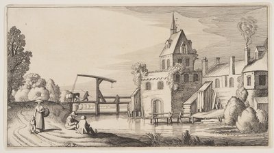 By vid en flod, från Landskap (Playsante Lantschappen) av Claes Jansz. Visscher II