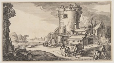 Vakttorn nära en flod, från Landscapes (Playsante Lantschappen) av Claes Jansz. Visscher II