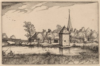 Damm och en by av Claes Jansz Visscher after Johannes van Doetechum, the Elder after Lucas