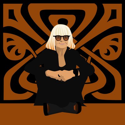 Porträtt av Barbara Hulanicki, modedesigner, grundare av Biba, inredningsarkitekt och illustratör av Claire Huntley